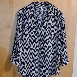 Passports Navy and White Zigzag Blouse